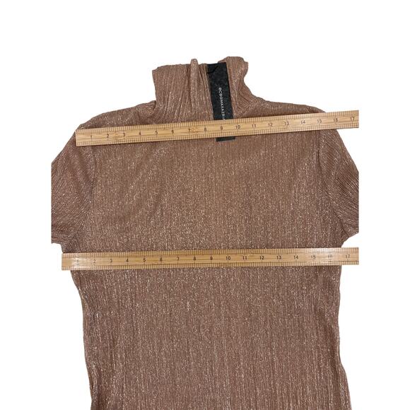 BCBGMAXAZRIA Sparkle Sheer Rose Pink Turtleneck Top Women's Size S Holiday Glam - Picture 10 of 11